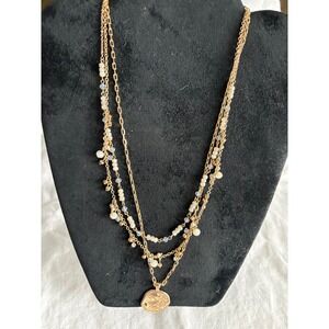 Style & Co Multi Strand Gold Toned Opalescent Pendant Necklace Boho Chic Signed